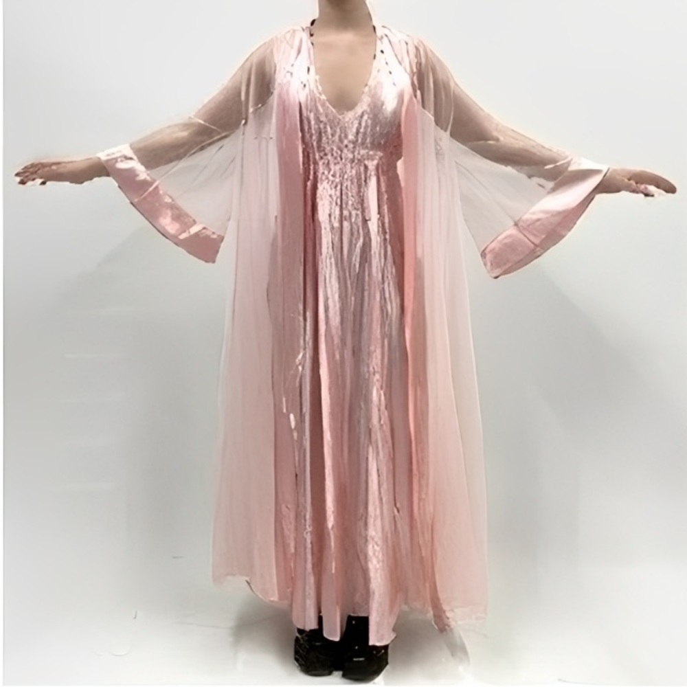 Elegant sheer pink vintage long‎  robe, 1970s